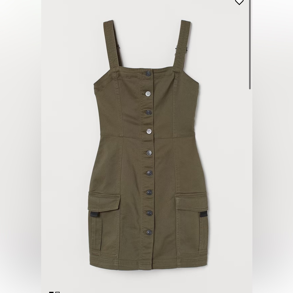 H&M Denim Overall Button Up Mini Dress Sz XXS Green NWOT